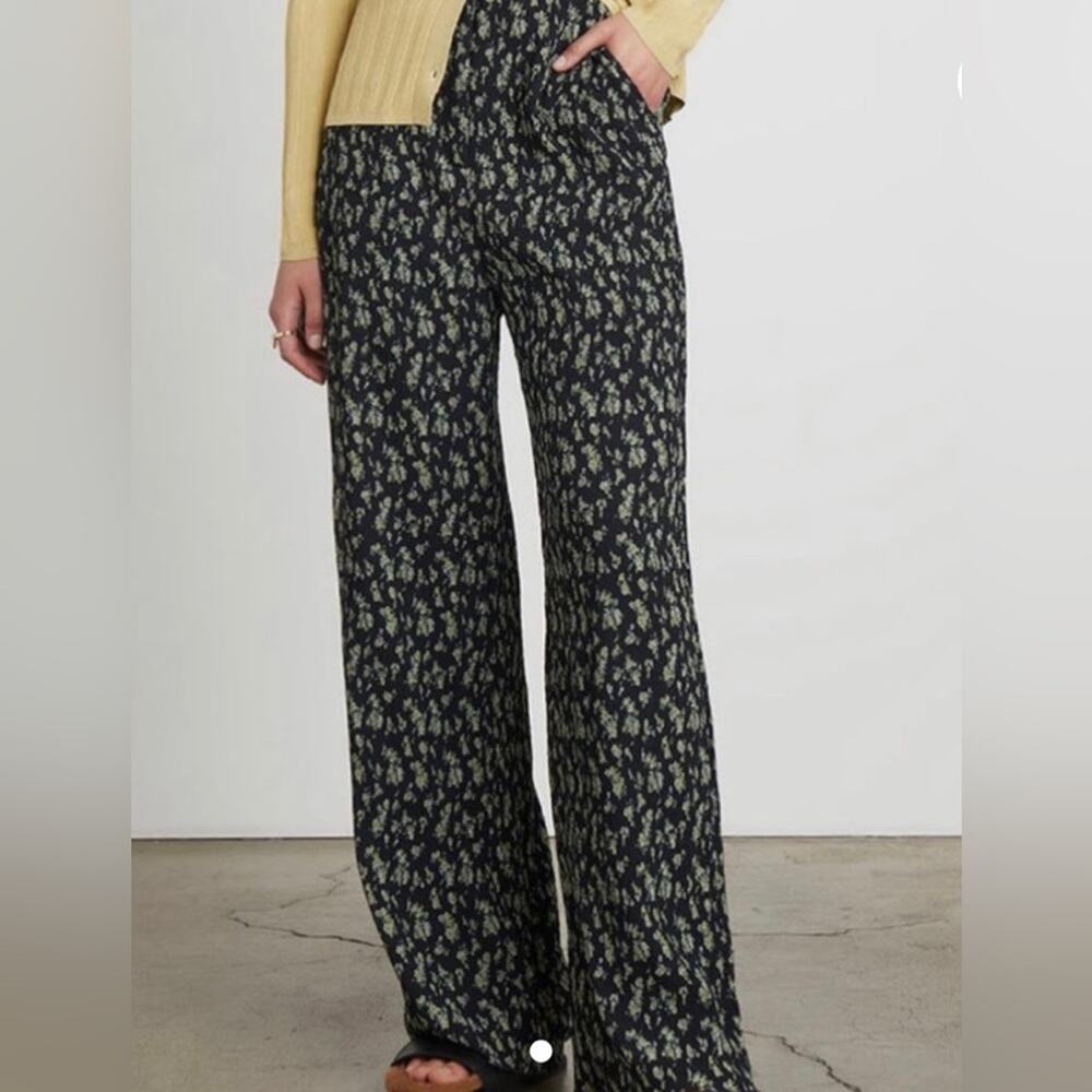 Who What Wear Madden High Waisted 1X Ditsy Floral Pants Straight Wide Leg Black